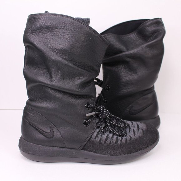 Nike Womens Roshe 2 Hi Flyknit Slouch Leather Boots Size 7 All Black Gray 861708 - Picture 8 of 13